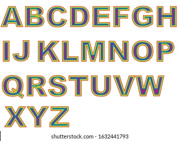 Vector font. Alphabet letters isolated on white background. Colorful rainbow font