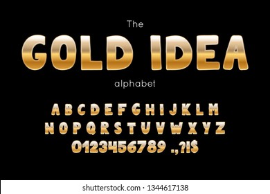 Vector font and alphabet. Set of latin letters and numbers. Gold Idea type
