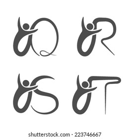 Vector font alphabet with symbol of human - simple letters - Q, R, S, T