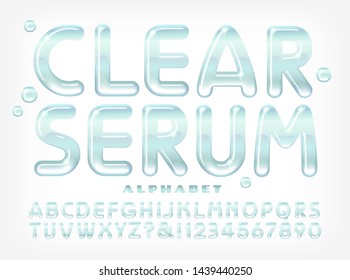 Vector font alphabet with a transparent serum or gel effect