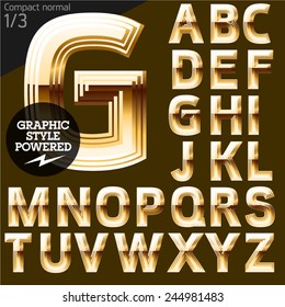 Letra vectorial de las letras doradas biseladas. Compacto normal. El archivo contiene estilos gráficos disponibles en Illustrator. Establecer 1   