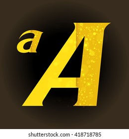 vector font with a bright Golden Sparkling light sensual dimension letters on balck background