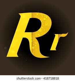 vector font with a bright Golden Sparkling light sensual dimension letters on balck background