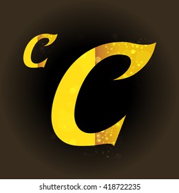 vector font with a bright Golden Sparkling light sensual dimension letters on balck background
