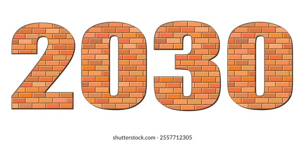 Vector font build out of red bricks. New Year umerals isolated on white background