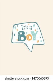 Vector font composition in a frame, this is a boy. Cartoon illustration in a simple hand-drawn style.
