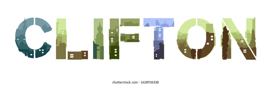 Vector font composition panorama of Clifton. Decorative urban typography