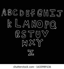 Vector font. Creative big thick fat white letters isolated on black background. Bold font. Vector illustration.