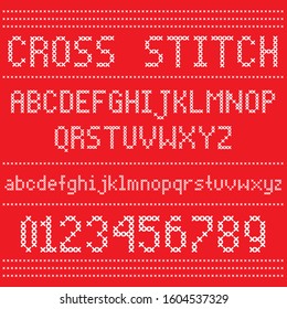 Vector Font Design With Cross Stitch And Alphabet