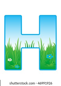 Vector font with elements of the landscape.