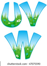 Vector font with elements of the landscape.
