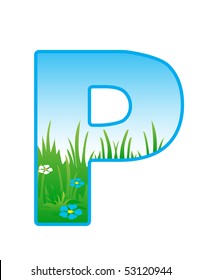 Vector font with elements of the landscape.