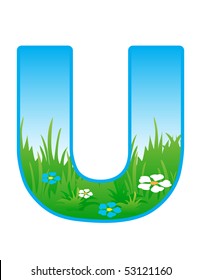 Vector font with elements of the landscape.