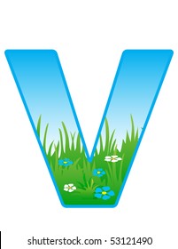 Vector font with elements of the landscape.