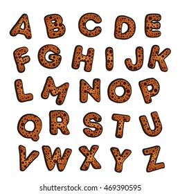 Vector font in the form of a cookie. Alphabet Cookies