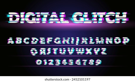 A vector font in the glitch style. Numeric Latin letters and numbers. The font is distorted.