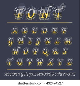 vector font Glowing Neon Bar Alphabet. Used pattern brushes included. There are fastening elements in a symbol palette.