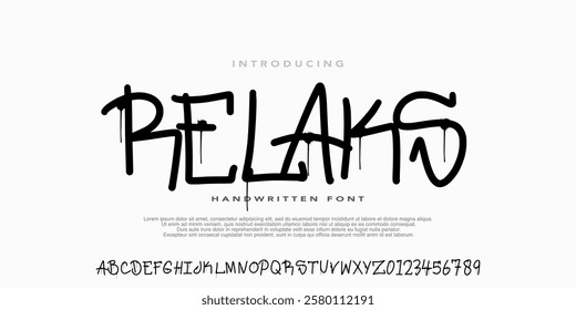 Vector font in graffiti style. Wall art Alphabet,self-expression and street art. hip-hop culture on the walls of the city. Black letters on a white background in 90s style illustration