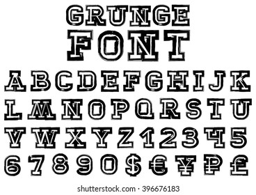 Vector font - grunge letters figures set