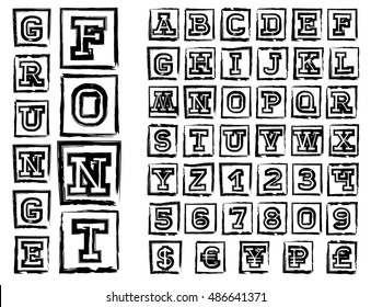 Vector font - grunge letters figures set