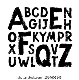Vector font of grunge letters. Hand drawn ink alphabet. Grunge scratch type font. Stamp style uppercase letters. Ink letters collection, typography elements. Vintage style.