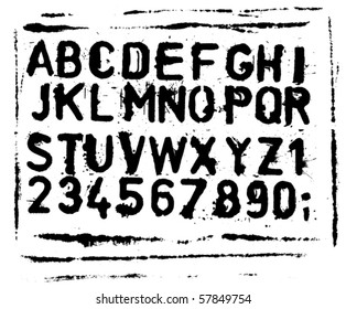 Vector font of grunge letters and numbers