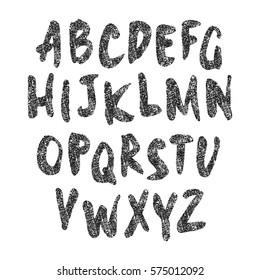 Vector font handcrafted texture. Alphabet in grunge style. Denim texture. Brushed Lettering.
