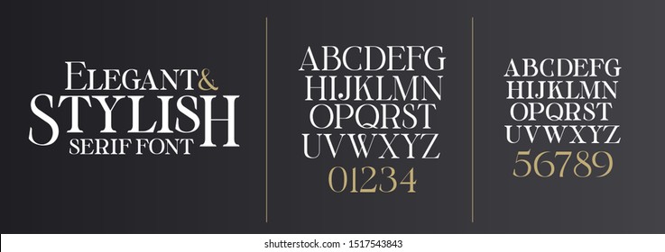 vector font illustration. Stylish elegant thin vector composite font serif. set of letters English alphabet. uppercase letters, lowercase letters and numbers