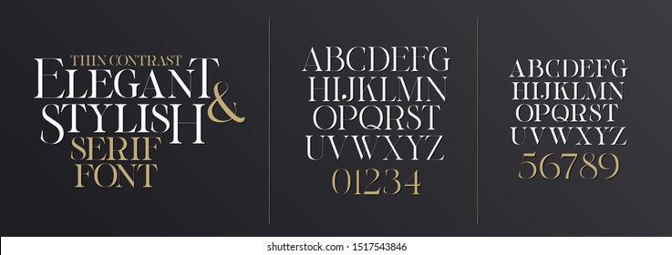 vector font illustration. Stylish elegant thin vector composite font serif. set of letters English alphabet. uppercase letters, lowercase letters and numbers