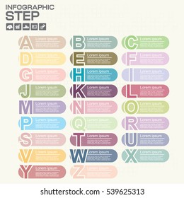 Vector font infographic, diagram, presentation. Letters A, B, C, D, E, F, G, H, K. Business concept with options, parts, steps or processes.