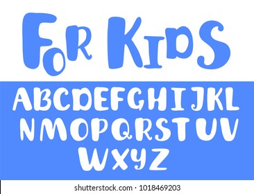 Vector font for kids. Blue alphabet. 