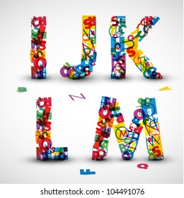 Tipo de letra vectorial hecho de letras de color del alfabeto