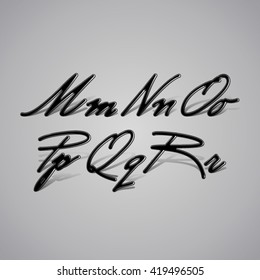 Vector Font made from latex. Glossy vintage alphabet with shadow from M to R