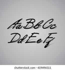 Vector Font made from latex. Glossy vintage alphabet with shadow from A to F