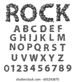 Vector font made of rocks polygon abstract polygonal geometric triangle design Latin alphabet from A to Z and numbers from 1 to 0.