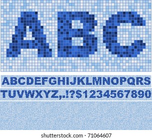 Vector font made of truelike mosaic with background. Blue as in swimming pool.