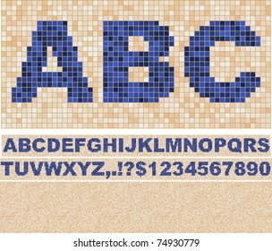 Vector Font Made Of Truelike Mosaic With Background.