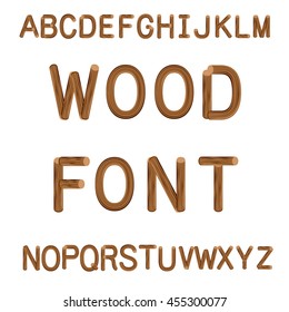 vector font made of wood trunks in broun alphabet