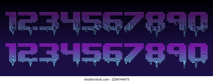 Vector font numbers with drip effect, melting effect vector, melted geometric digits in cyberpunk style, Abstract cosmic vibrant color number 1 backdrop, glitct, bug, liquid numbers retro style