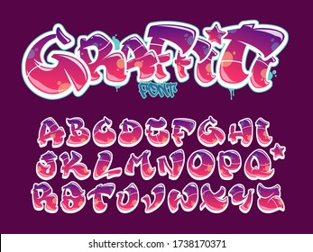 Vector font in old school graffiti style. Capital letters alphabet. Fully customizable colors.