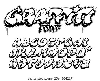 Vector font in old school graffiti style. Capital letters alphabet. Fully customizable colors.