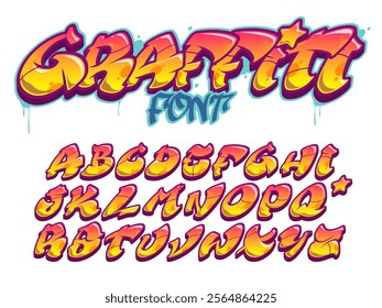 Vector font in old school graffiti style. Capital letters alphabet. Fully customizable colors.