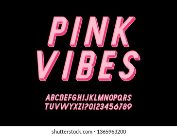 Vector font pink vintage generation. Retro Style Alphabet Letters, Numbers.