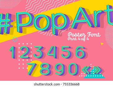 Vector Font in Pop Art Style. Colorful Funny Retro Type with 3D Perspective Effect. Urban ABC for Advertising. Vintage Letters. Pop Culture. Trendy Cartoon Style for Poster Art.