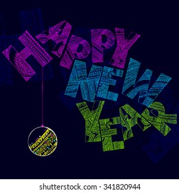 Vector Font Postcard Happy New Year!