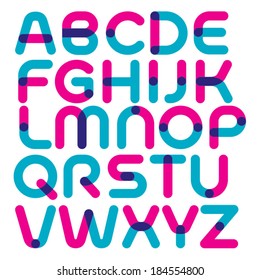 Vector font with round strokes and mixed colours. Multiply blend mode.
