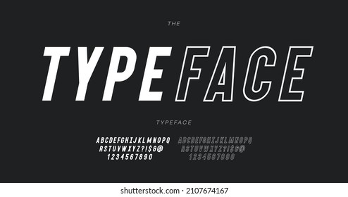 Vector font set bold outline italic style trendy typography for motion graphics, video, infographics, promotion, decoration, logotype, party poster, t shirt, book, animation, banner, game, printing