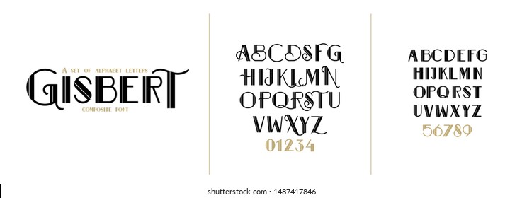 vector font set. decorative font art deco. set of letters in the style of the 80s and 70s. direction in the design of the period of Art Deco