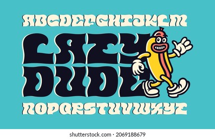 Vector Font Set With Funny Cartoon Hot Dog Illustration