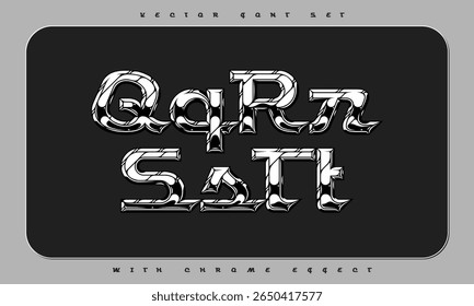 Vector font set with metallic chrome effect and connected letters